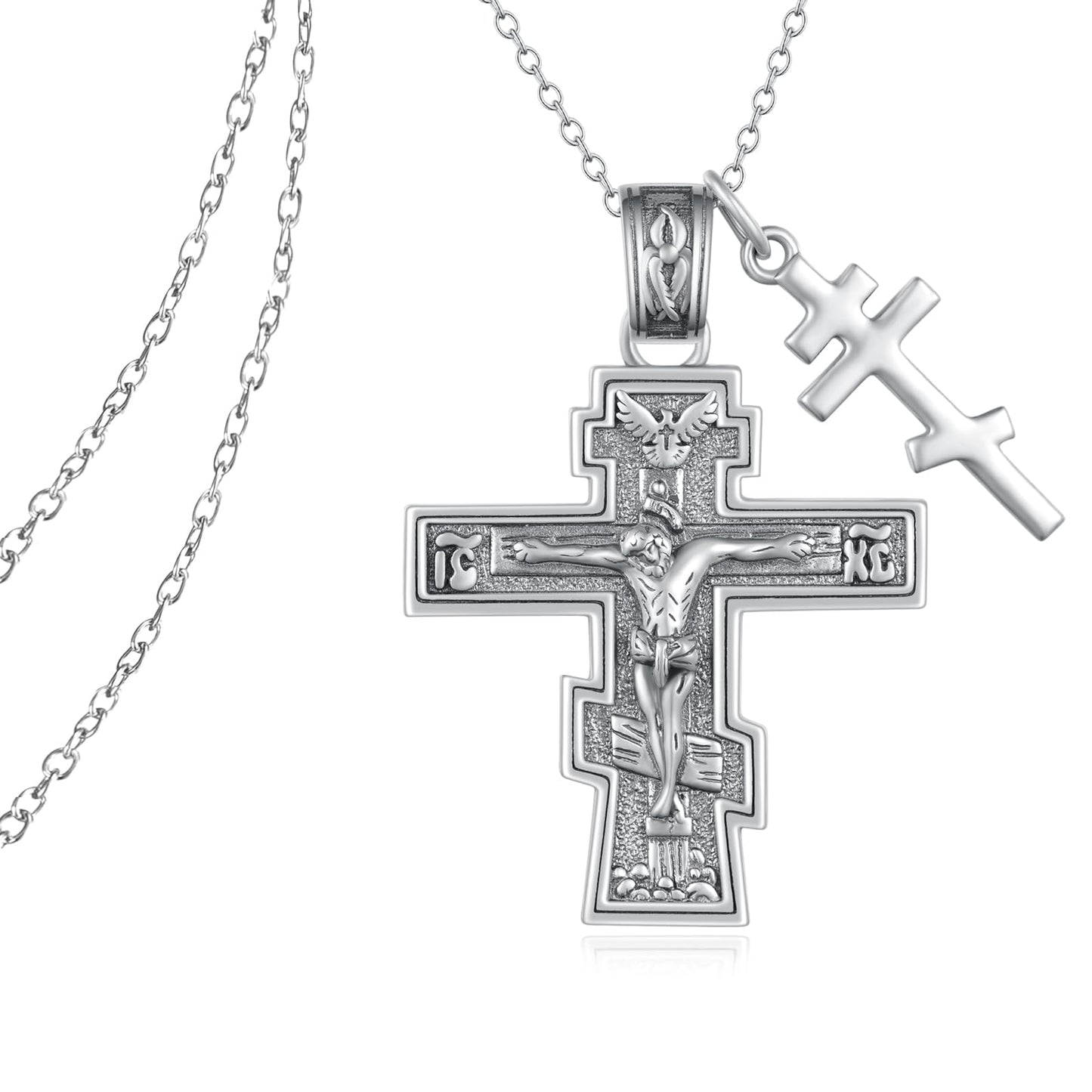 Orthodox Cross Necklace Sterling Silver Crucifix Necklace Men Orthodox Christian Jewelry for Men Women