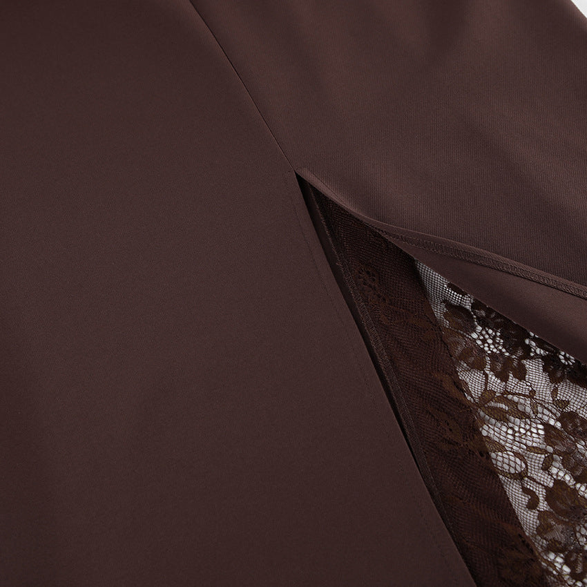 Side slit lace patchwork skirt