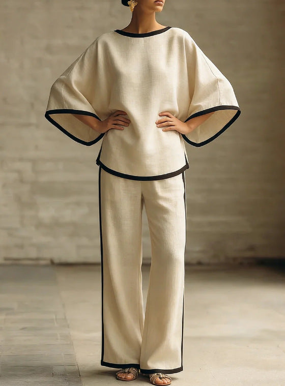 Round neck loose bat sleeves two-piece set