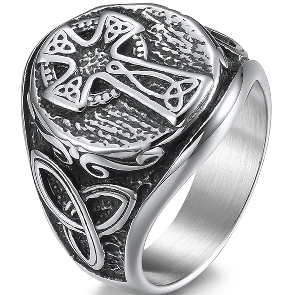 Jude Jewelers Retro Vintage Stainless Steel Christian Cross Celtic Knot Biker Vikings Cocktail Party Ring (Silver 14)