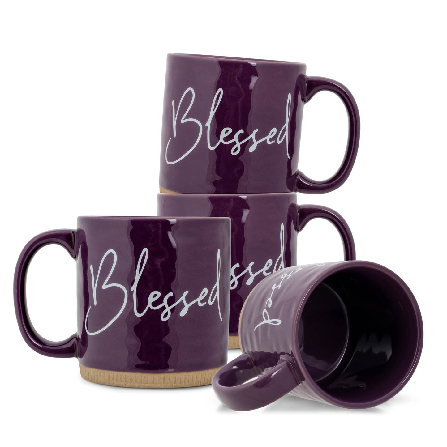Lighthouse Christian Products Powerful Words Blessed 15 ounce Ceramic Stoneware Coffee Mug Pack of 4 Purple