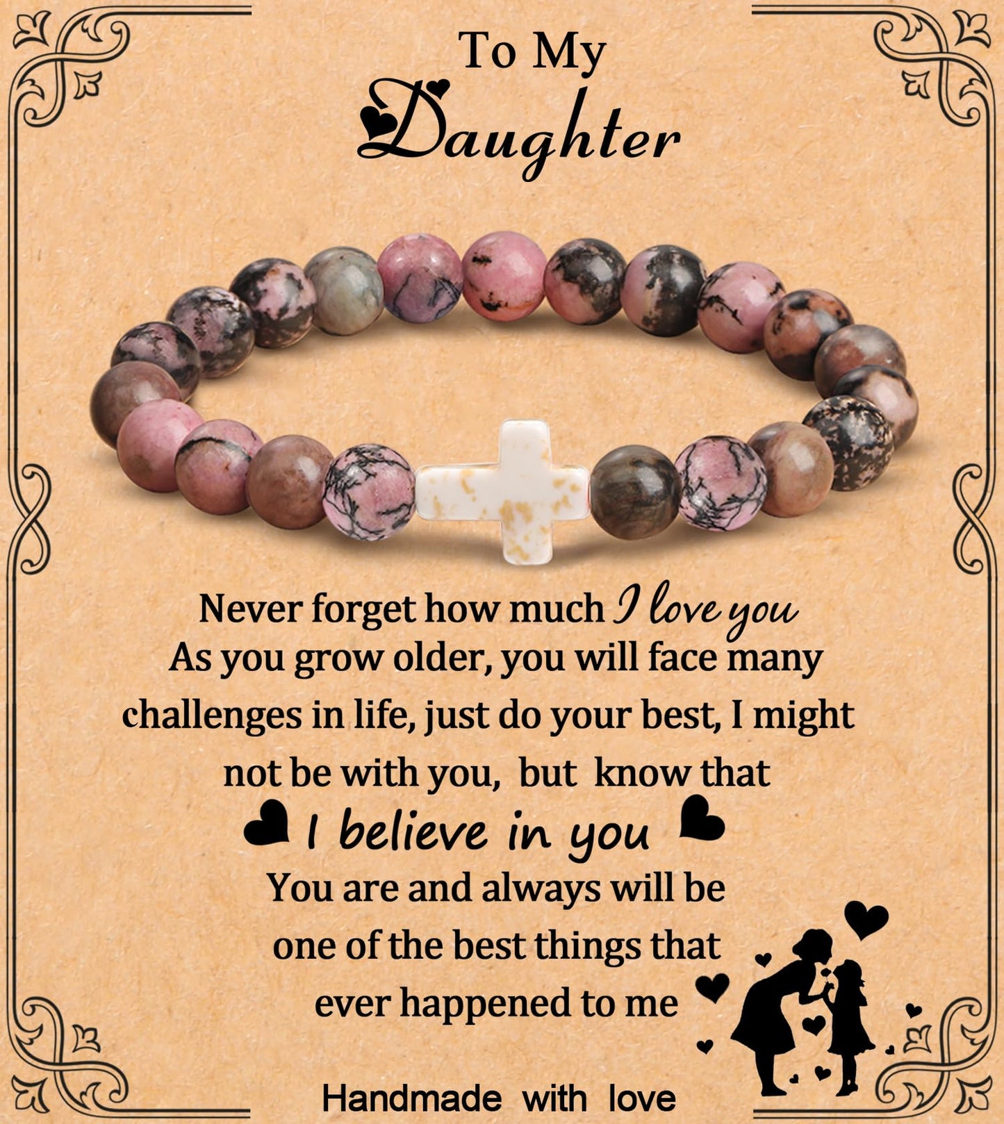MFTRADING Cross Bracelet Gifts To My Daughter Christian Religious Jewelry Inspirational Birthday Christmas Baptism Gift Bracelet for Her Daughter