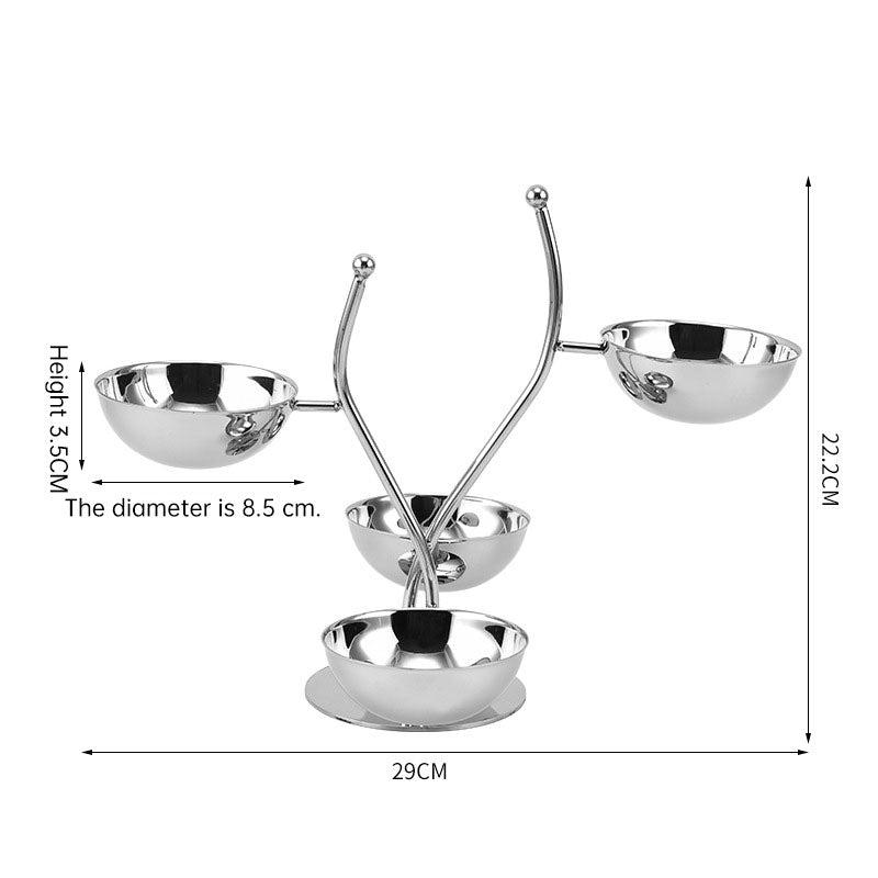 Stainless Steel Divided Serving Tray with Dip Bowls, Snack & Chip Dip Server Set, Condiment Display Stand