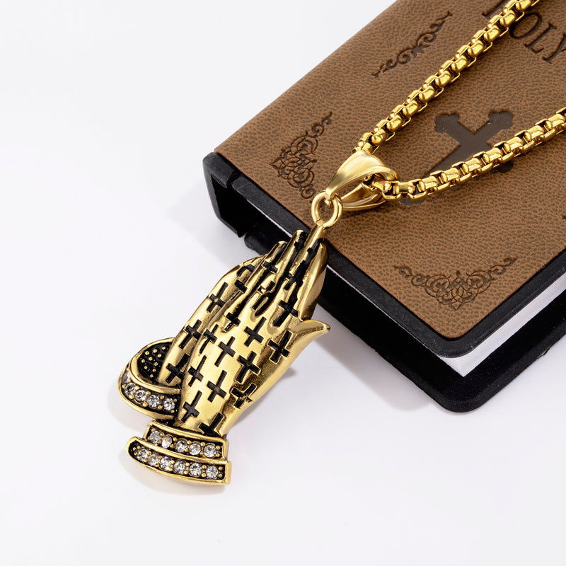 Vintage Christian Prayer Hands Pendant Necklace