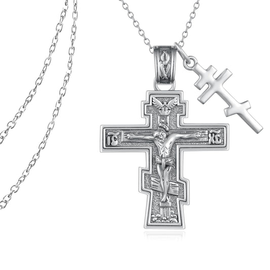 Orthodox Cross Necklace Sterling Silver Crucifix Necklace Men Orthodox Christian Jewelry for Men Women