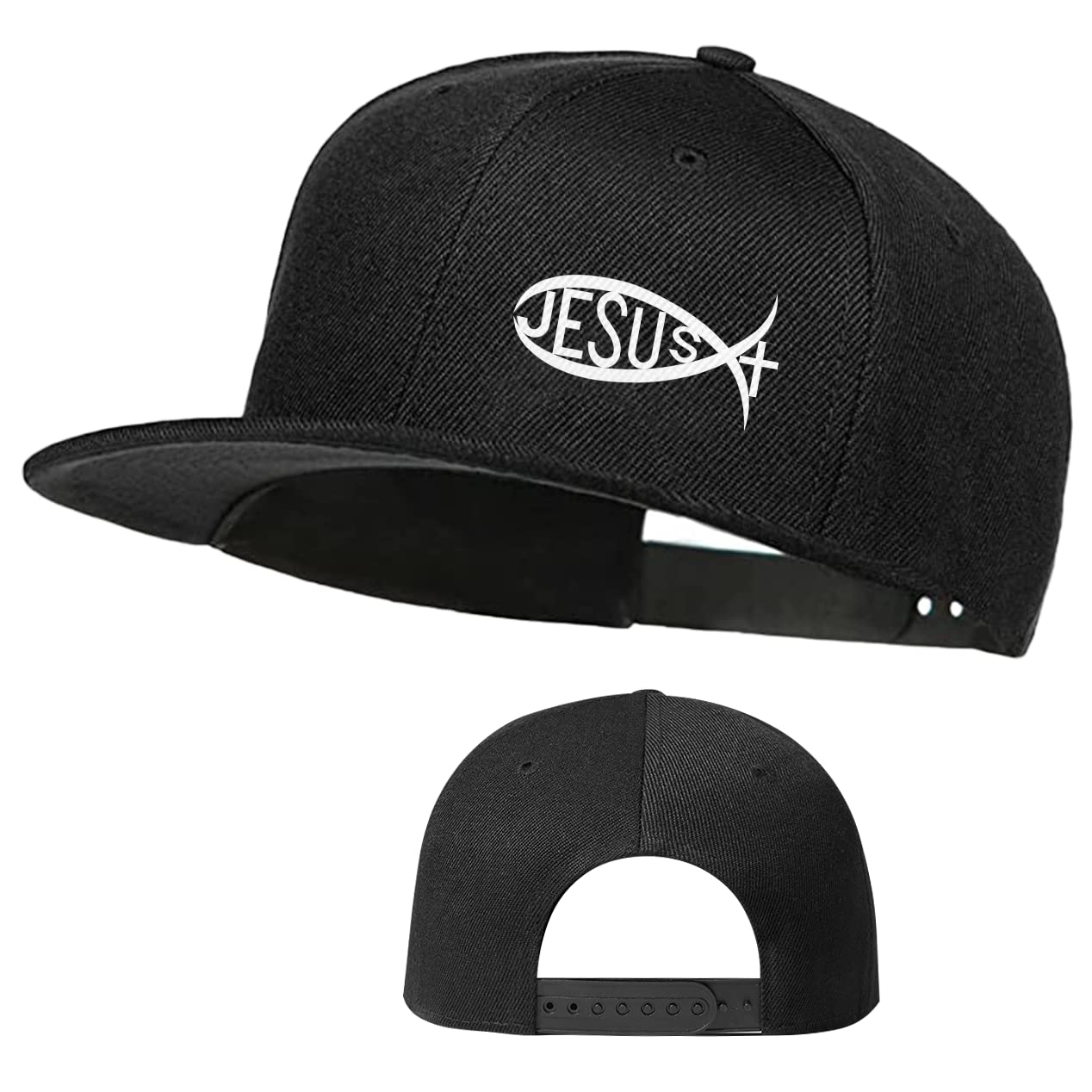 Jesus Christ Hats Mens Snapback Flat Bill Brim Hats for Men Black Snap Backpack Dad Life Jesus Christian Fish Fitted Hat Baseball Cap Fishing King Lord Sports Caps Christian Gifts for Women
