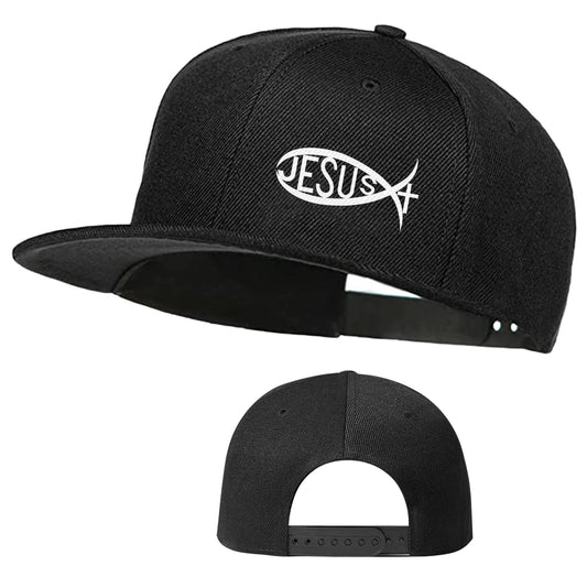 Jesus Christ Hats Mens Snapback Flat Bill Brim Hats for Men Black Snap Backpack Dad Life Jesus Christian Fish Fitted Hat Baseball Cap Fishing King Lord Sports Caps Christian Gifts for Women