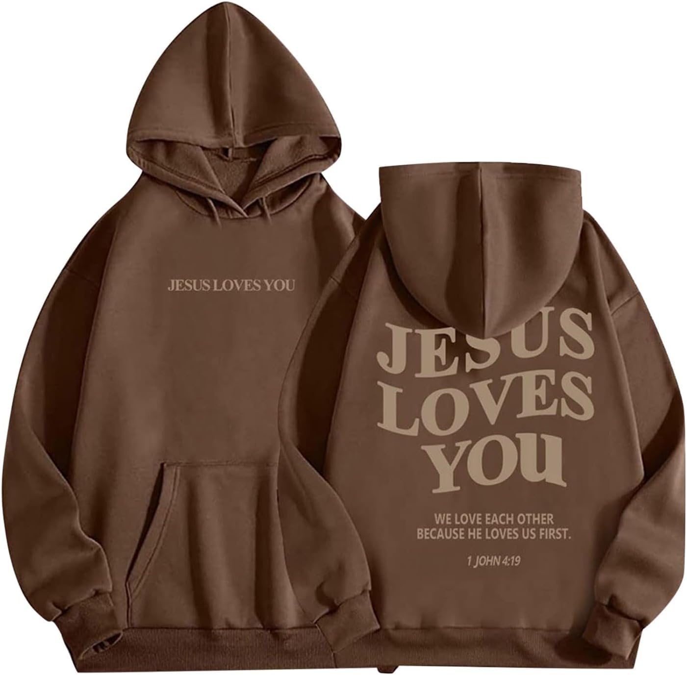 POPIER Loves You Hoodie Christian Faith Sweatshirt Jesus Faith Over Fear hoodie Christian Religious Sayings Pullover Sweater (CoffeeXXL)