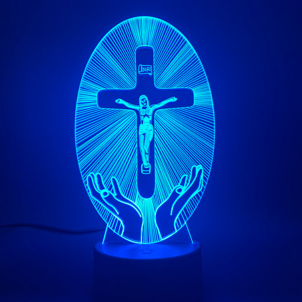 3D Acrylic Christian Cross Night Light - USB Powered