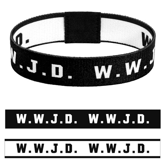 SKYFUN WWJD Bracelets Webbing What Would Jesus Do Bracelet for Men Women Elastic Christian Woven Wristbands Bulk Religious Jewelry Accessories 1PC Black & White