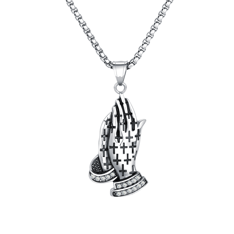 Vintage Christian Prayer Hands Pendant Necklace