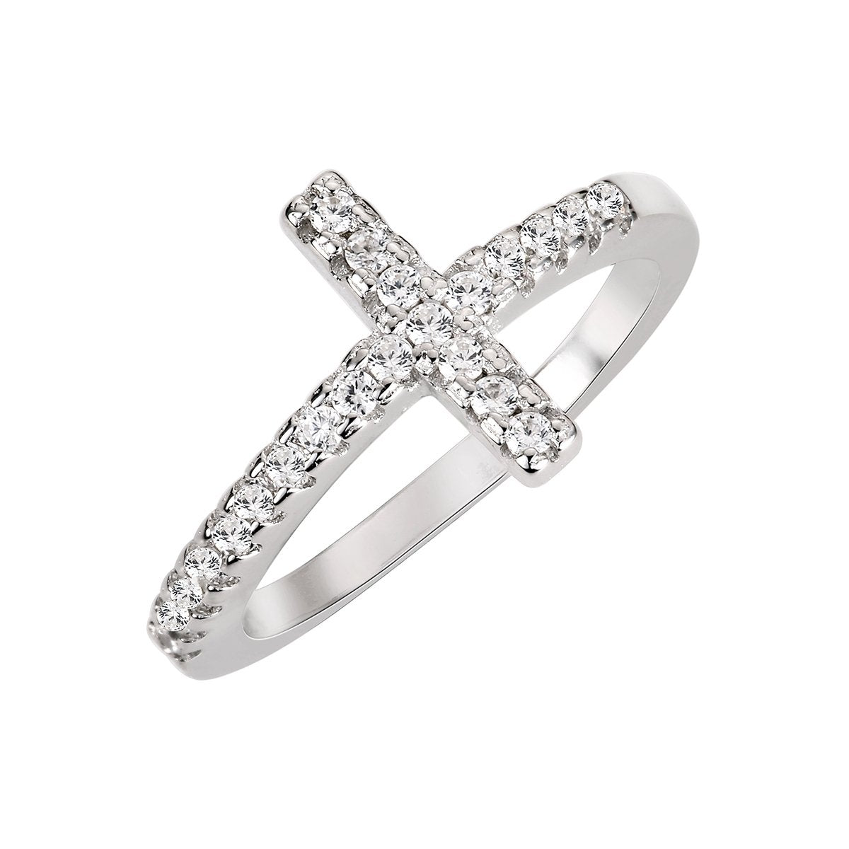 CloseoutWarehouse Cubic Zirconia Christian Sideway Cross Ring Sterling Silver Size 5