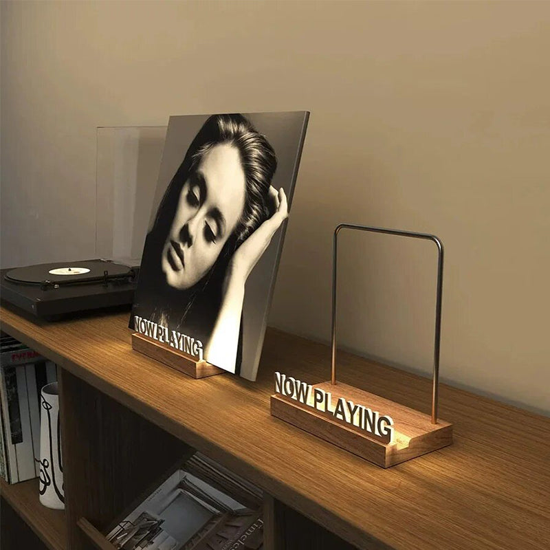 Wooden Vinyl Record Stand - Desktop Album Display & CD Rack for Home, Cafe, or Office Decor