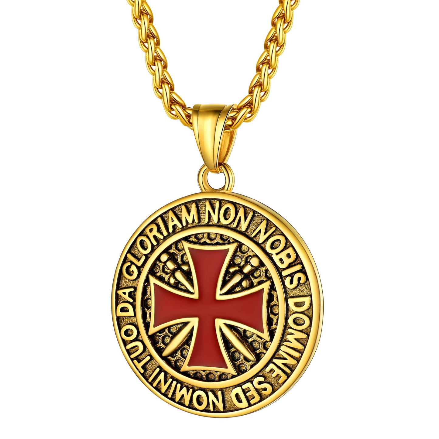 PROSTEEL Mens Christian Necklace for Father Gifts Crusader knights Templar Medieval Gold Necklace