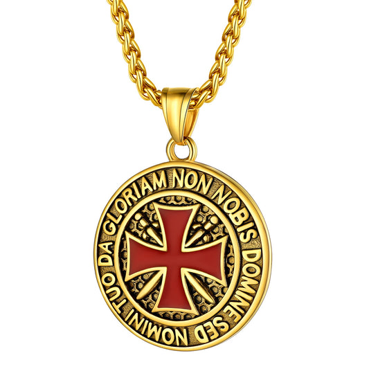 PROSTEEL Mens Christian Necklace for Father Gifts Crusader knights Templar Medieval Gold Necklace