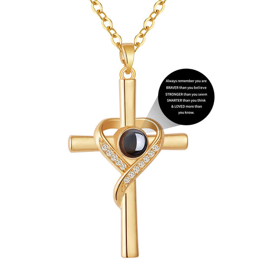 Avotto Cross Necklace for Women Projection Chain Pendant Religious Christian Baptism First Communion Confirmation Heart Jewelry Gifts Always Remember Graduation Gifts Her Gold