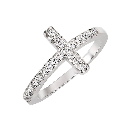 CloseoutWarehouse Cubic Zirconia Christian Sideway Cross Ring Sterling Silver Size 5