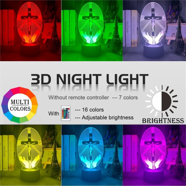 3D Acrylic Christian Cross Night Light - USB Powered