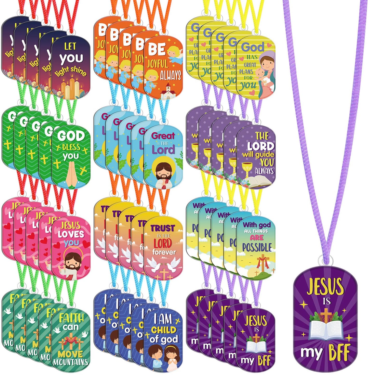 Ecation 24 Pcs Christian Religious Dog Tag Necklaces Bible Verse Necklace Bulk Inspirational Motivational Christian Necklaces Religious Party Favors for Sunday Prizes Women Men