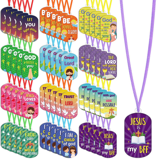 Ecation 24 Pcs Christian Religious Dog Tag Necklaces Bible Verse Necklace Bulk Inspirational Motivational Christian Necklaces Religious Party Favors for Sunday Prizes Women Men
