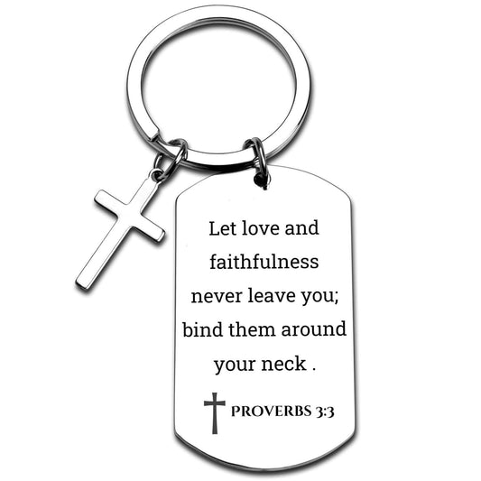 GiftYou Proverbs 3:3 Inspirational Scripture Keychain with Cross Pendant - Bible Verse Key Chain Religious Gift for Christian (Proverbs 3:3)