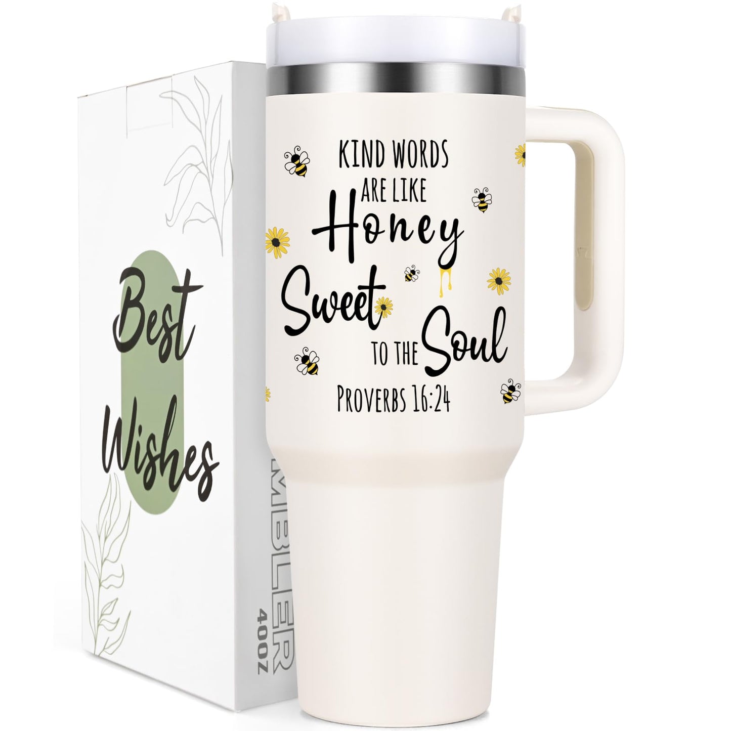 Lifecapido Christian Gifts for Women Kind Words Like Honey Sweet To The Soul 40oz Tumbler Christian Christmas Gifts Birthday Gifts Bible Verse Gifts Religious Gifts for Christian Women Creamy