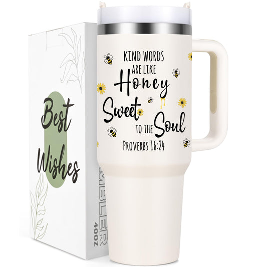 Lifecapido Christian Gifts for Women Kind Words Like Honey Sweet To The Soul 40oz Tumbler Christian Christmas Gifts Birthday Gifts Bible Verse Gifts Religious Gifts for Christian Women Creamy
