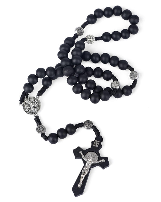 JUXINGDAZYF Rosary Beads Handmade Wooden Rosarios Catolicos Metal Cross For Catholic Or Christian Gift(Pine Black)