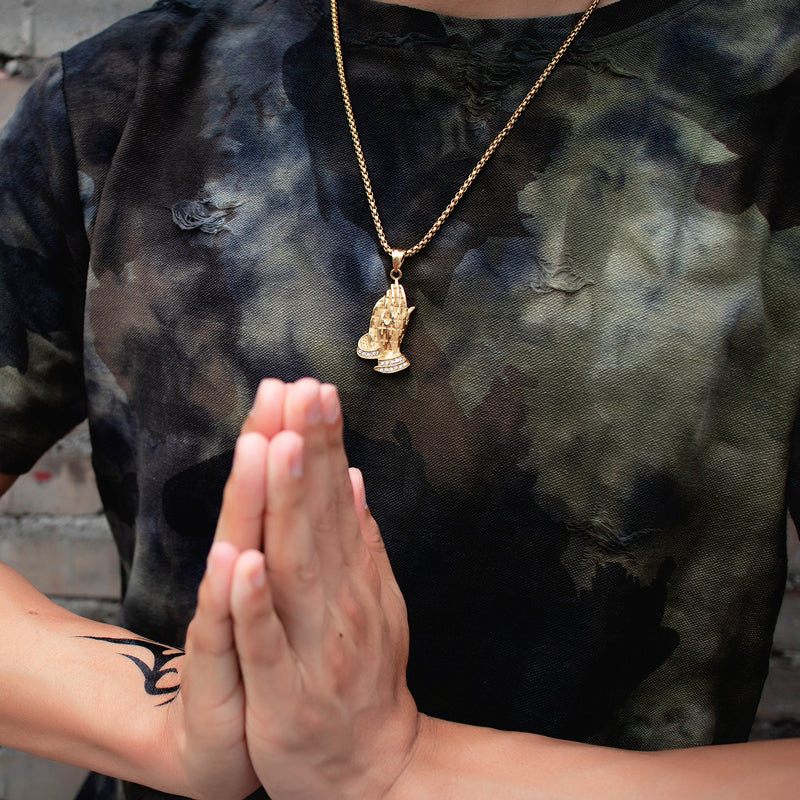 Vintage Christian Prayer Hands Pendant Necklace