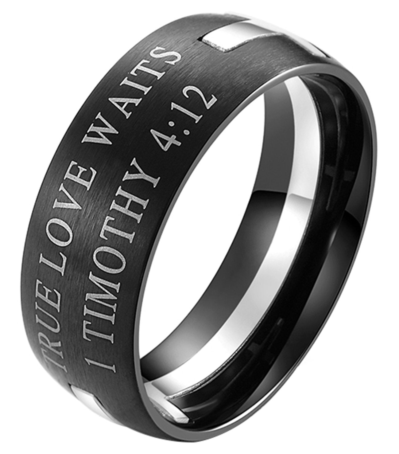 EZSONA Mens 8mm Stainless Steel Bible Verse Christian Purity Puzzle Ring 1 Timothy 4:12 Silver Size 8
