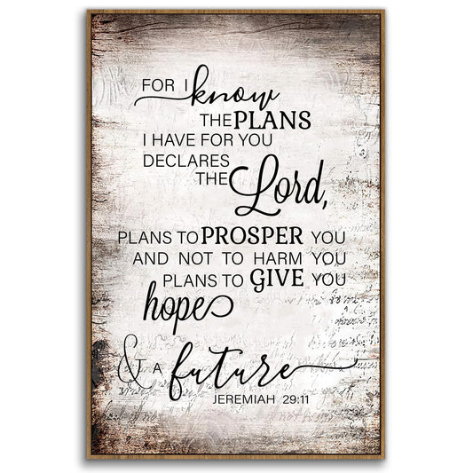 PHAMTE Christian Jeremiah 29:11 Wall Art Framed Christian For I Know The Plans I Have For You Wall Art Decor Bible Verse Scripture Print Framed Canvas Painting Christian Prayer Room Decor 16x24in