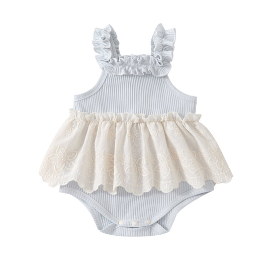 Lightweight Knit Sleeveless Romper Baby Stylish Versatile Sweet Patchwork Strap Bodysuit