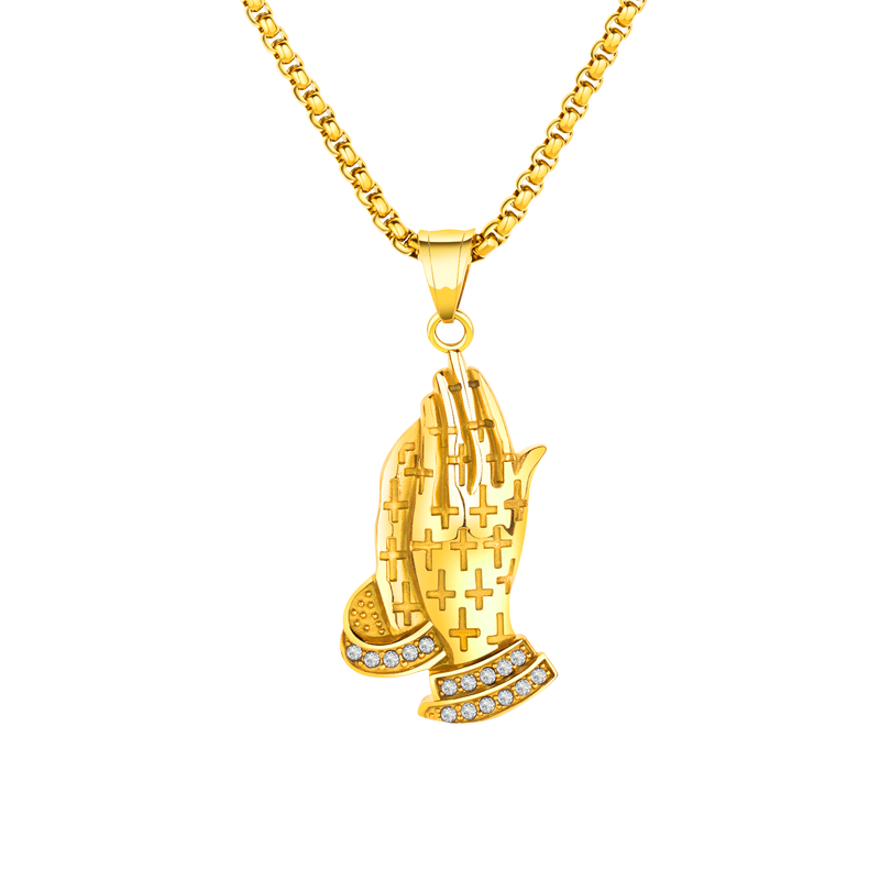 Vintage Christian Prayer Hands Pendant Necklace