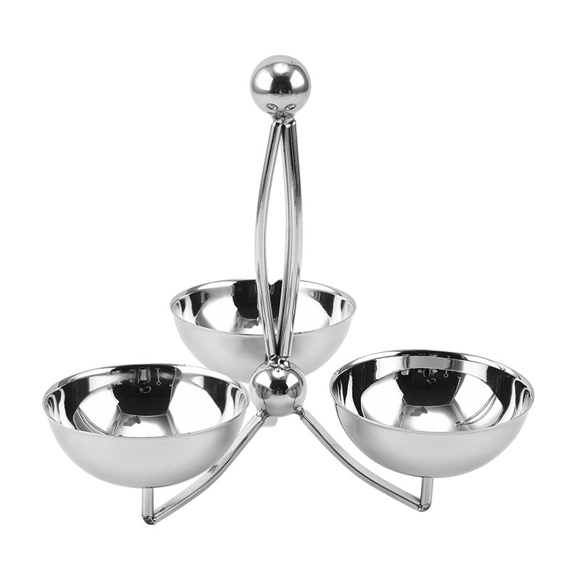 Stainless Steel Divided Serving Tray with Dip Bowls, Snack & Chip Dip Server Set, Condiment Display Stand