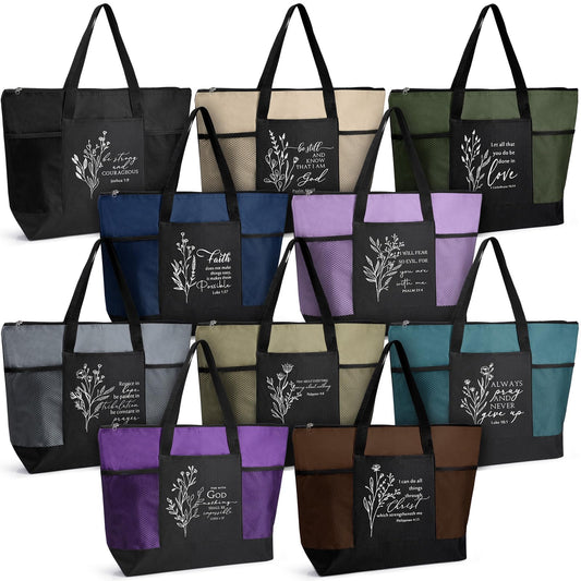 Paterr 10 Pcs Thank You Tote Bags Bulk with Pocket Zipper for Women Team Appreciation Gift Christian Inspirational Gift(Fresh Color)
