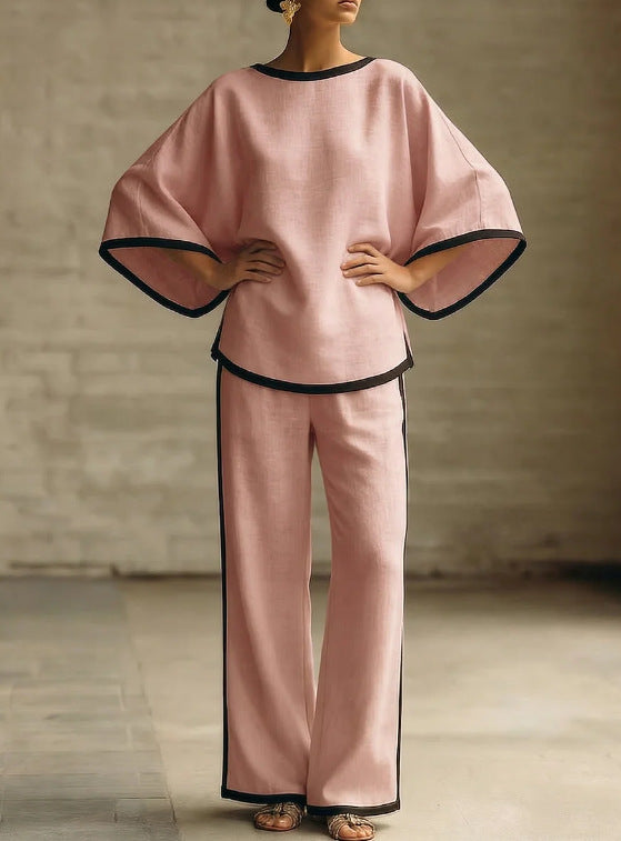 Round neck loose bat sleeves two-piece set