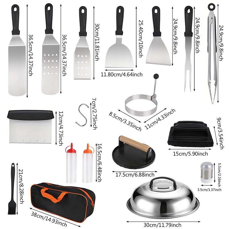 29PCS BBQ Set w/ Burger Press, Stainless Steel Grill Tools & Spatula