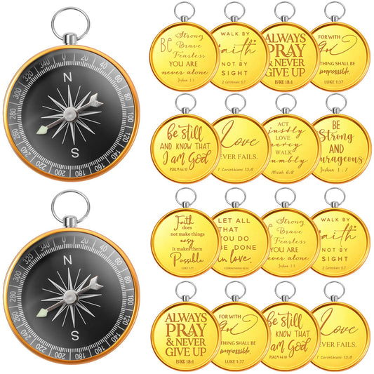 Fumete Christian Gift Compasses Hiking Scripture Gift Religious Bible Vintage Church Sunday School Gift for Student Teacher(Gold 50 Pcs)