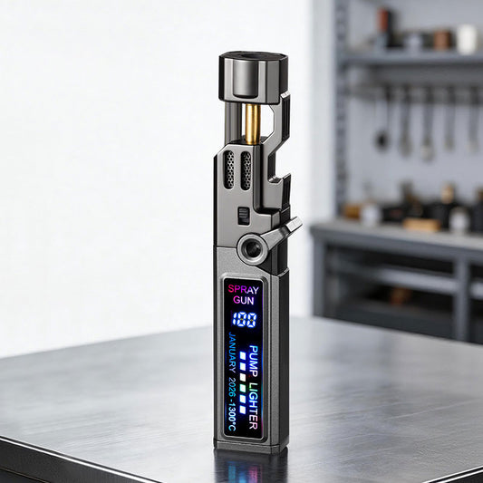 Windproof High‑Temperature High‑Power Outdoor Torch Lighter with LED Digital Display, Metal Body & Bottle Opener