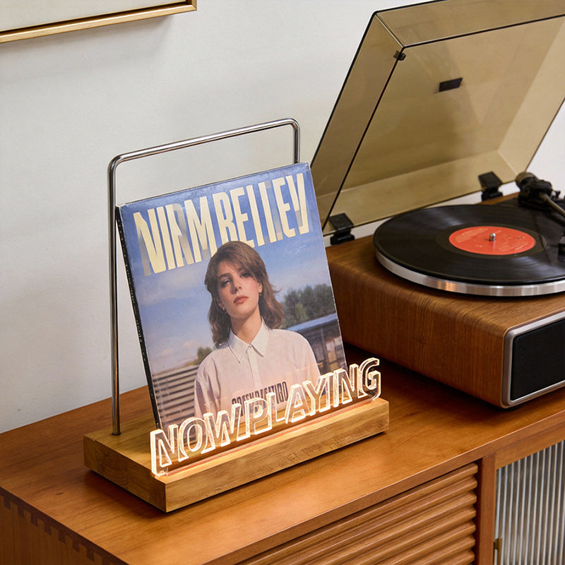 Wooden Vinyl Record Stand - Desktop Album Display & CD Rack for Home, Cafe, or Office Decor