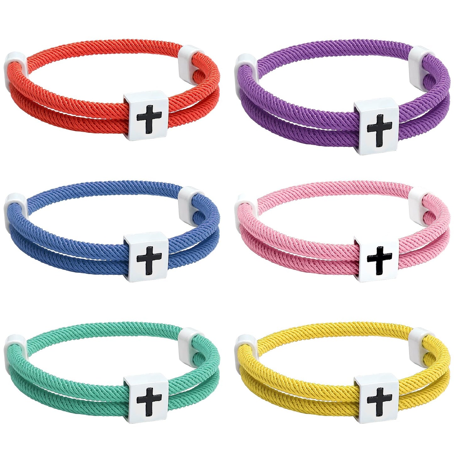 Landical 6 Pcs Braided Cross Bracelet Adjustable Rope Jesus Bracelet Christian Religious Gift for Men Women WWJD Bracelet with Metal Knot(Bright Color)