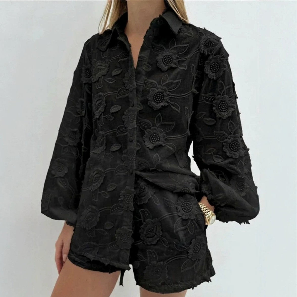 Embroidered shirt shorts set
