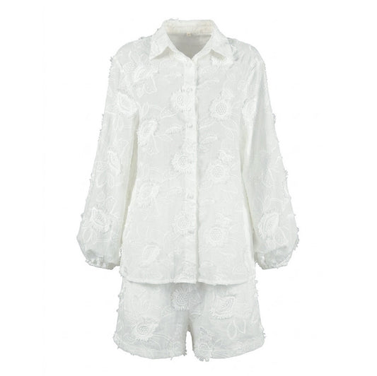 Embroidered shirt shorts set