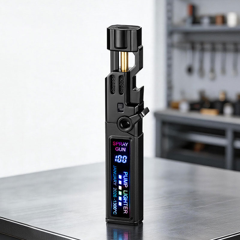 Windproof High‑Temperature High‑Power Outdoor Torch Lighter with LED Digital Display, Metal Body & Bottle Opener
