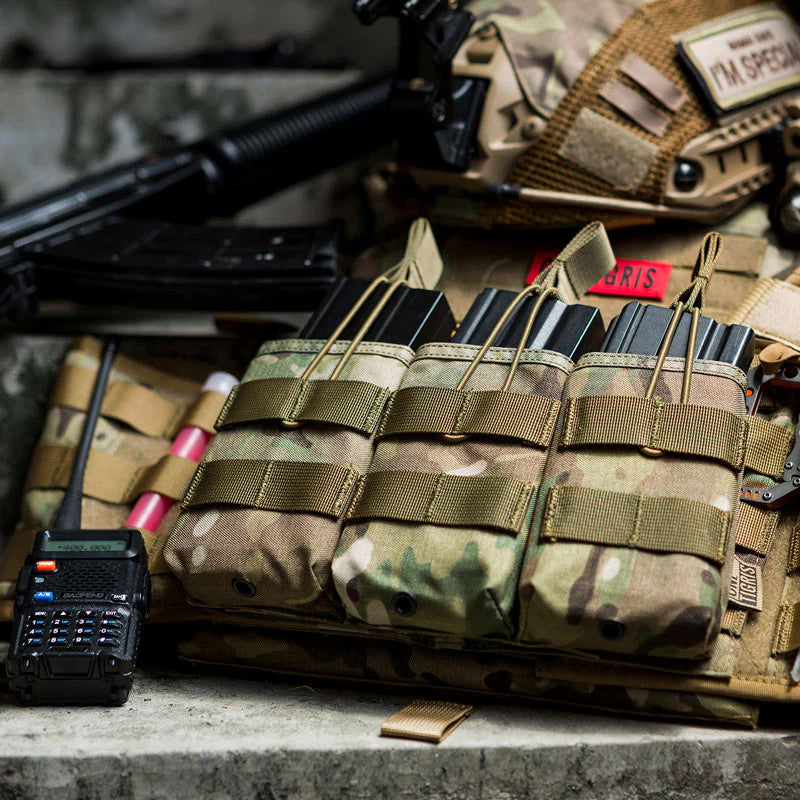 Triple Open-Top Tactical Rifle Magazine Pouch Holder for .223 / 5.56, Universal M4 M16 M14 Mag Carrier Bag