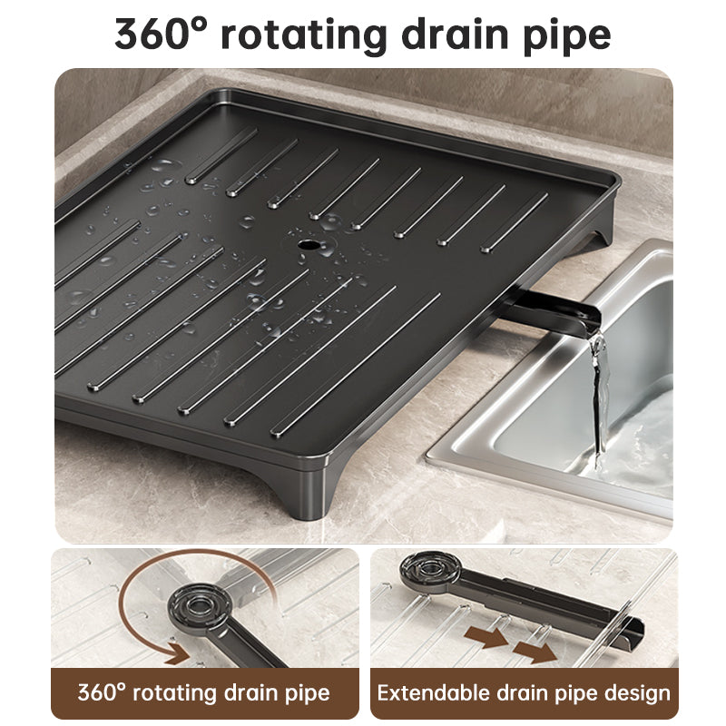 2-Tier Large Capacity Dish Drying Rack, Rustproof Carbon Steel Kitchen Sink Drainer with Cutting Board & Utensil Holder