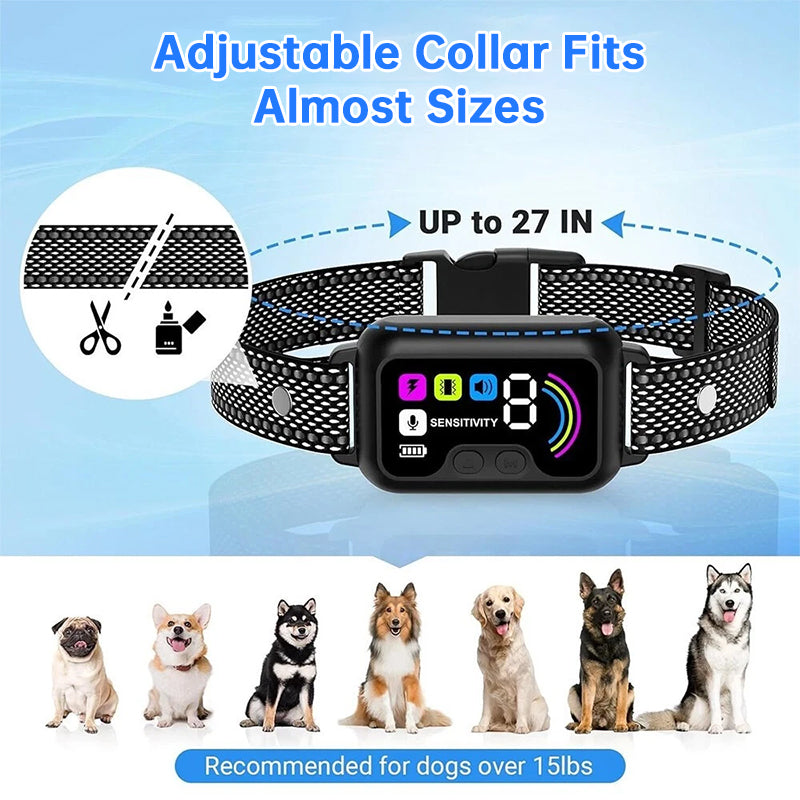 Smart Dog Bark Control Collar w/ Color Screen, Multi Stop Modes, 8-Level Sensitivity, IP67 Waterproof