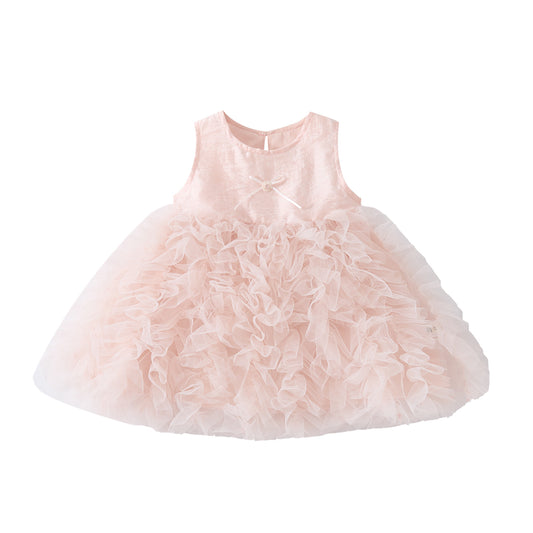 Bow Backless Dress, Baby Girl Cool Sweet Princess Mesh Puff Skirt
