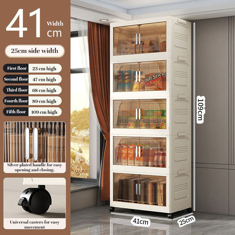Folding Storage Cabinet with Wheels, 3/4 Tier Stackable Wardrobe Closet Organizer