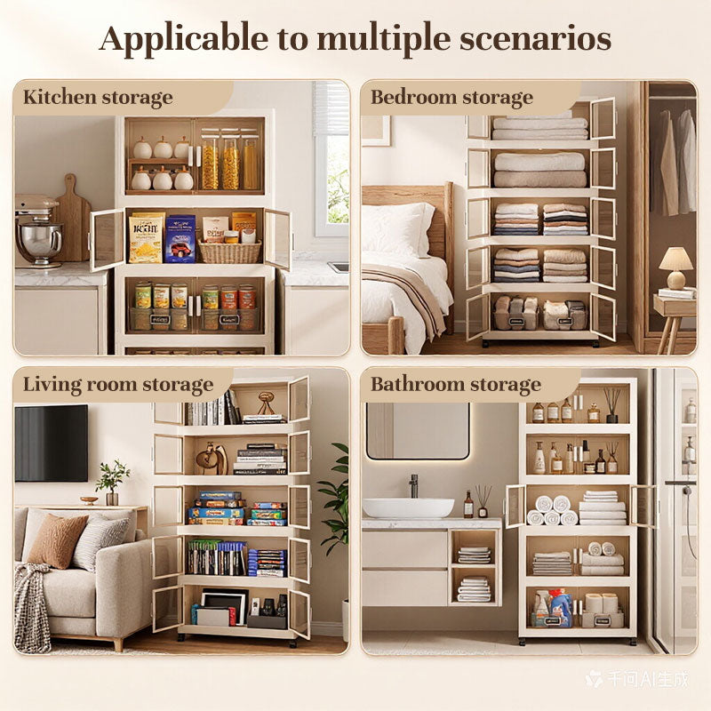 Folding Storage Cabinet with Wheels, 3/4 Tier Stackable Wardrobe Closet Organizer